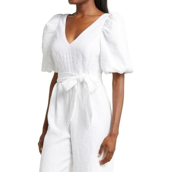 Lilly Pulitzer Kirrabelle Resort White Short Puff Sleeves Wide Leg Jumpsuit 4 - Picture 2 of 13
